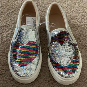 Shoes - Girls Flip Sequin Heart Metallic Slip on Sneaker Shoes - Girls Flip Sequin Heart Metallic Slip on Sneaker